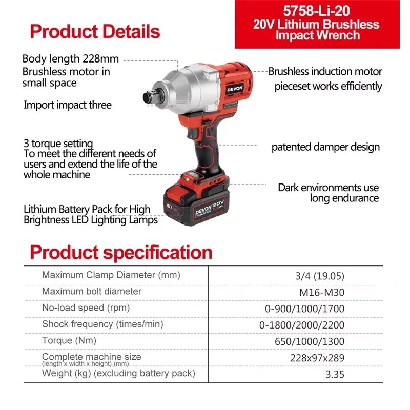 Devon 20V yüksek torklu üç tor - Wrench Set incelemesi ve fiyatı